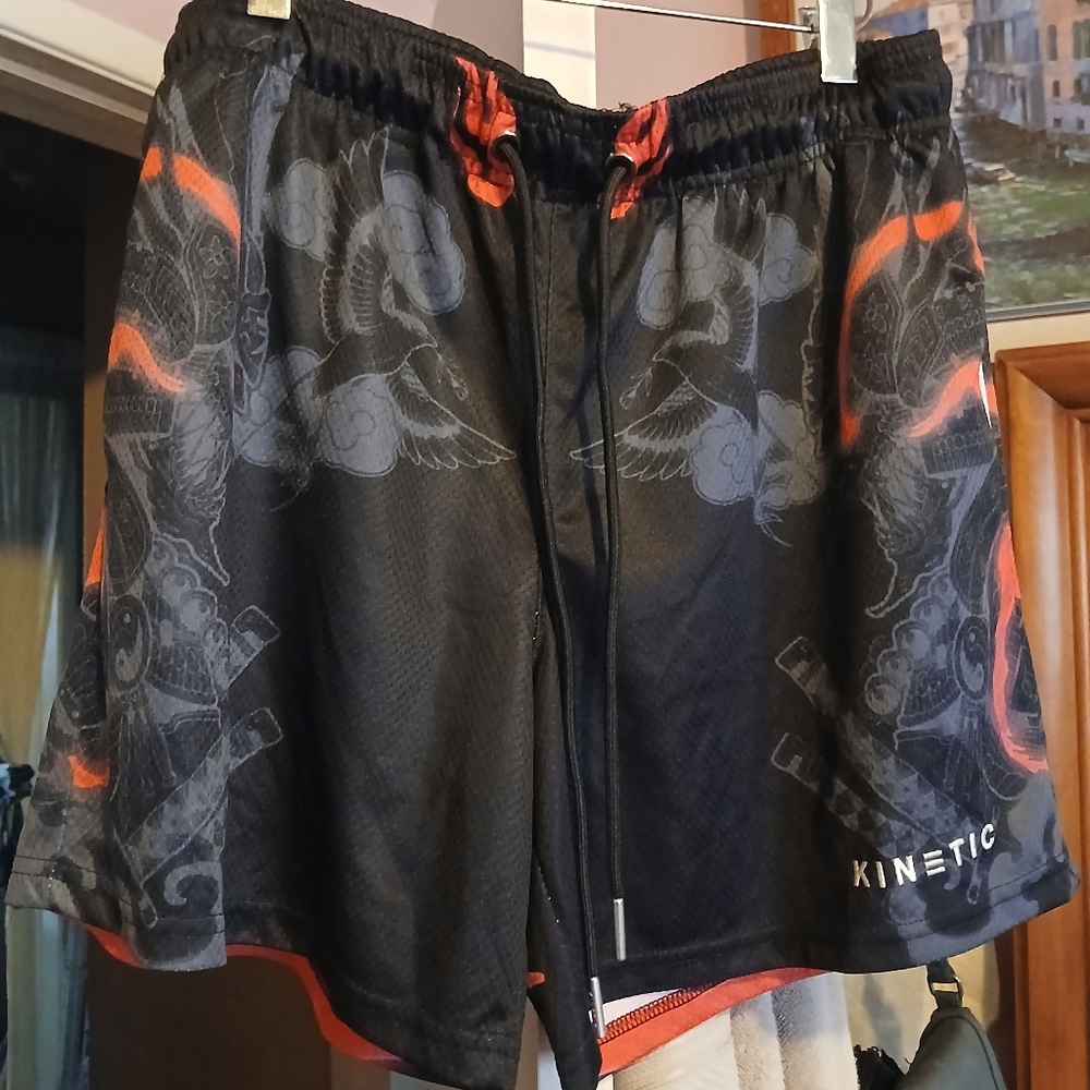 Kinetic Men's Black and Red Athletic Shorts